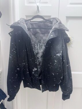 Black Splatter Lined Zip-Up Jacket